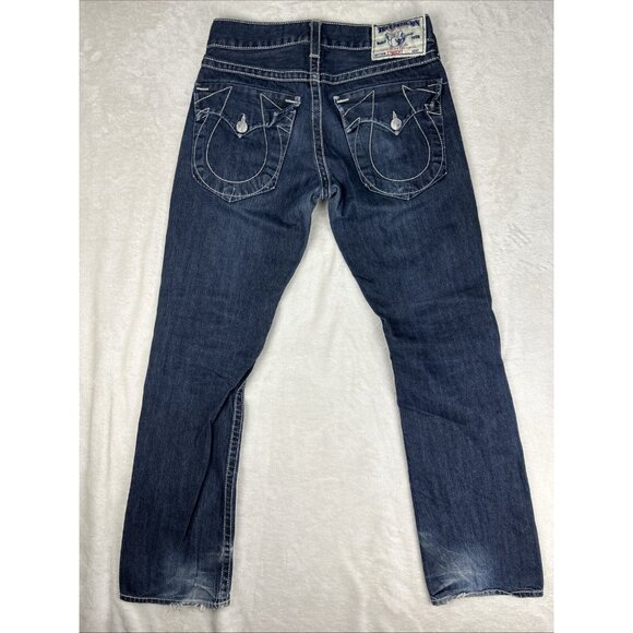 True Religion Jeans Straight Leg Blue Men's Size 31 X 32 Dark Blue Flap Pockets - Picture 13 of 15